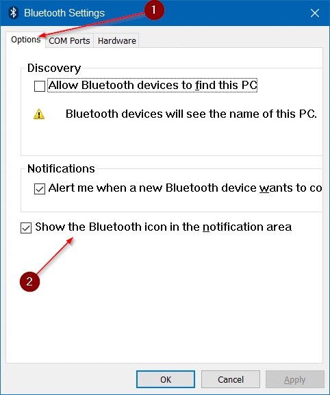 Icône Bluetooth manquante à l'étape 5 de la barre des tâches de Windows 10