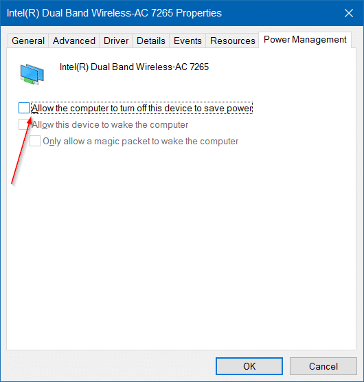 Wi fi non connecté après le mode veille dans Windows 10 step3