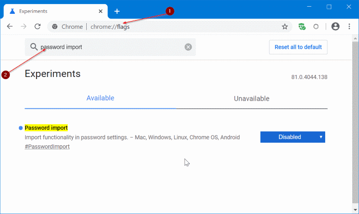 importer des mots de passe dans Chrome à partir du fichier CSV pic1