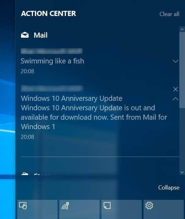 désactiver les notifications par e-mail dans le centre d'action Windows 10