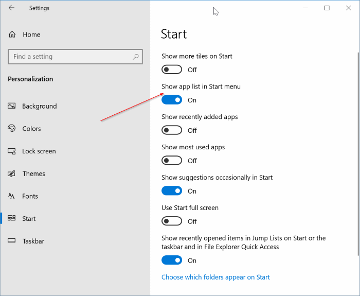 afficher tous les programmes par défaut dans le menu Démarrer de Windows 10 pic1