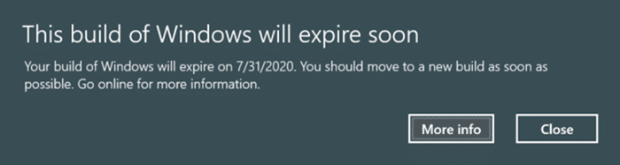 Cette version de Windows 10 expirera bientôt
