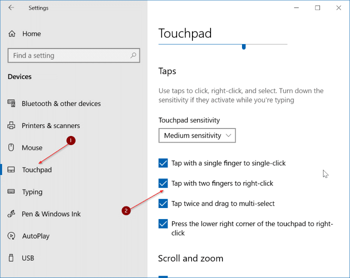 activer la pression à deux doigts dans Windows 10