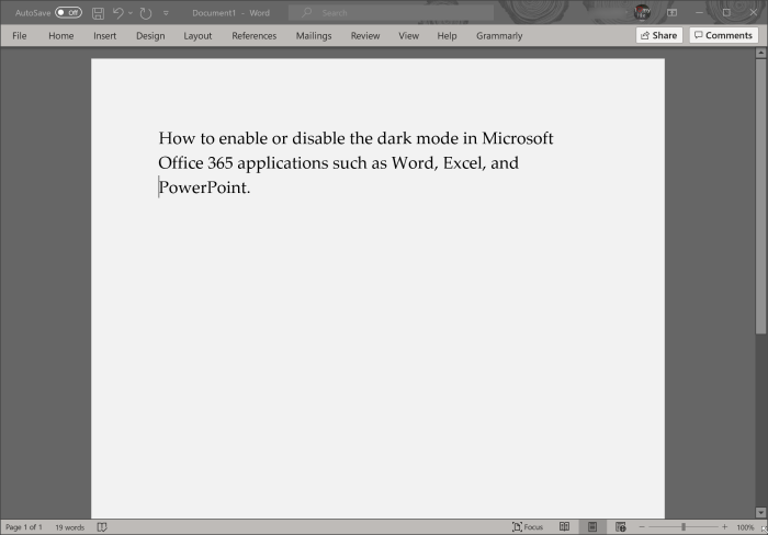 activer ou désactiver le mode sombre dans Office 365 Word, Excel et PowerPoint pic5