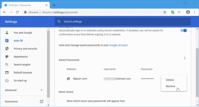 mettre à jour les mots de passe enregistrés dans Google Chrome pic1