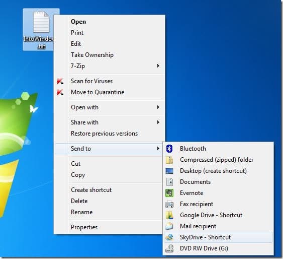 Ajoutez SkyDrive et Google Drive au menu Envoyer vers Step4