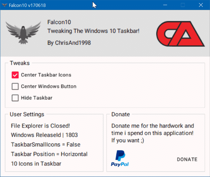 centre des icônes de la barre des tâches dans Windows 10 pic2