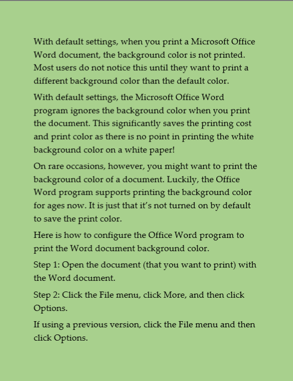 Imprimer la couleur d'arrière-plan du document Word Office pic2