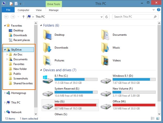 Désactivez le dossier SkyDrive dans le volet de navigation de l'Explorateur Windows 81