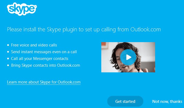 Passer un appel vidéo Skype à partir de l'image du site Web Outlook