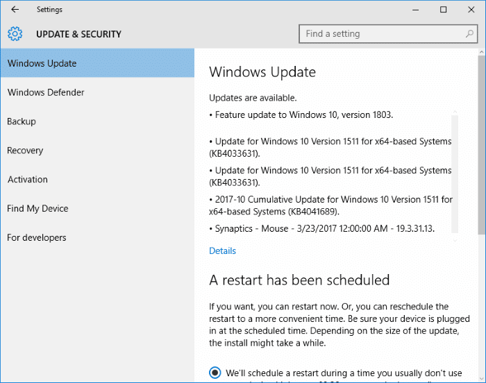 vérifier la taille de Windows Update dans Windows 10