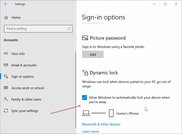 définir le verrouillage dynamique dans Windows 10 pic9.1