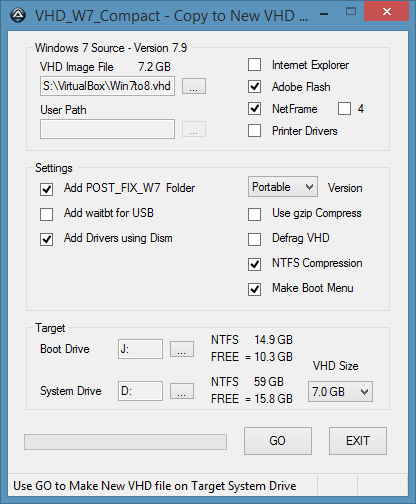 Créer Windows 7 portable à l'aide de VHD W7 Compact