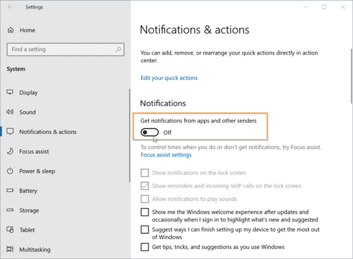Désactiver les notifications du bureau et du centre de notification pour des applications spécifiques dans Windows 10 pic1