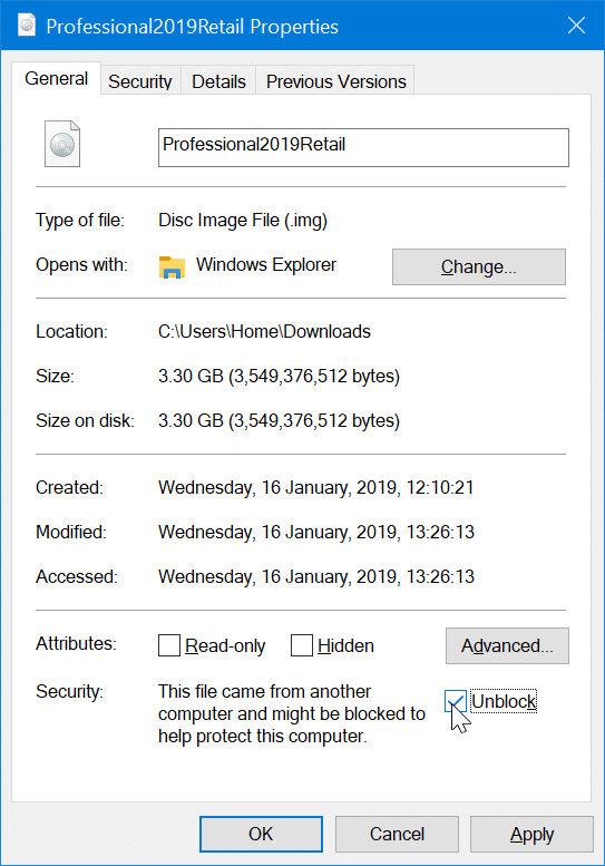 Désolé, un problème est survenu lors du montage du fichier lors du montage ISO ou IMG dans Windows 10 pic5