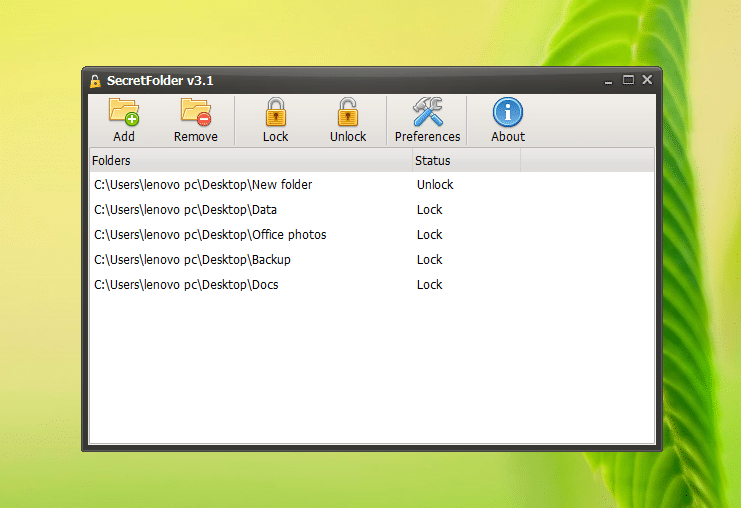 Casier de dossier gratuit SecretFolder pour Windows Picture3
