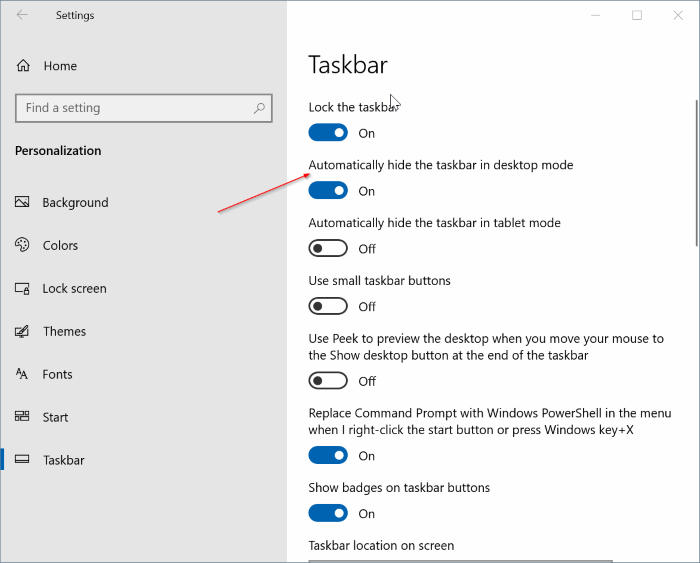 La fonction de masquage automatique sur la barre des tâches ne fonctionne pas dans Windows 10 pic1