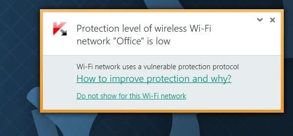 Le niveau de sécurité du réseau Wi-Fi sans fil est une erreur faible