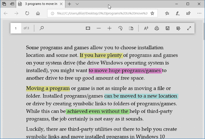 mettre en surbrillance du texte dans PDF à l'aide de Edge dans Windows 10 pic01