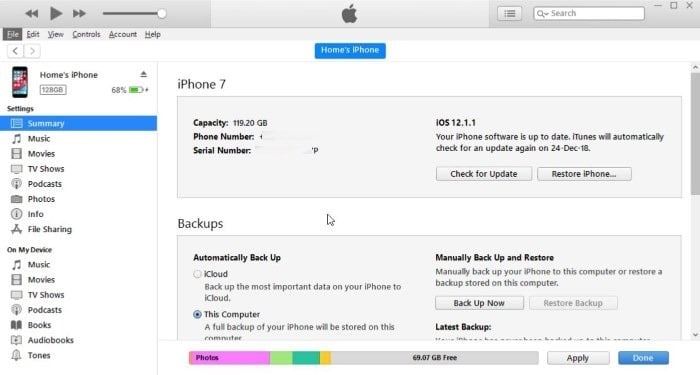 sauvegarde de l'iPhone sur un disque dur externe à l'aide d'iTunes Windows 10 pic01