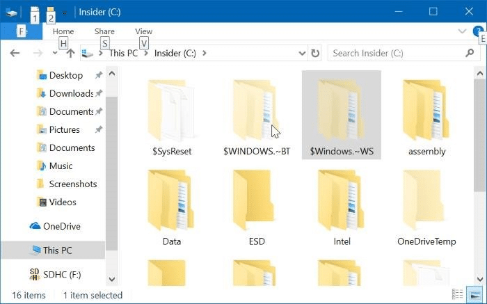 Supprimez $ windows.  ~ BT et $ Windows.  ~ Dossiers WS dans Windows 10 pic01
